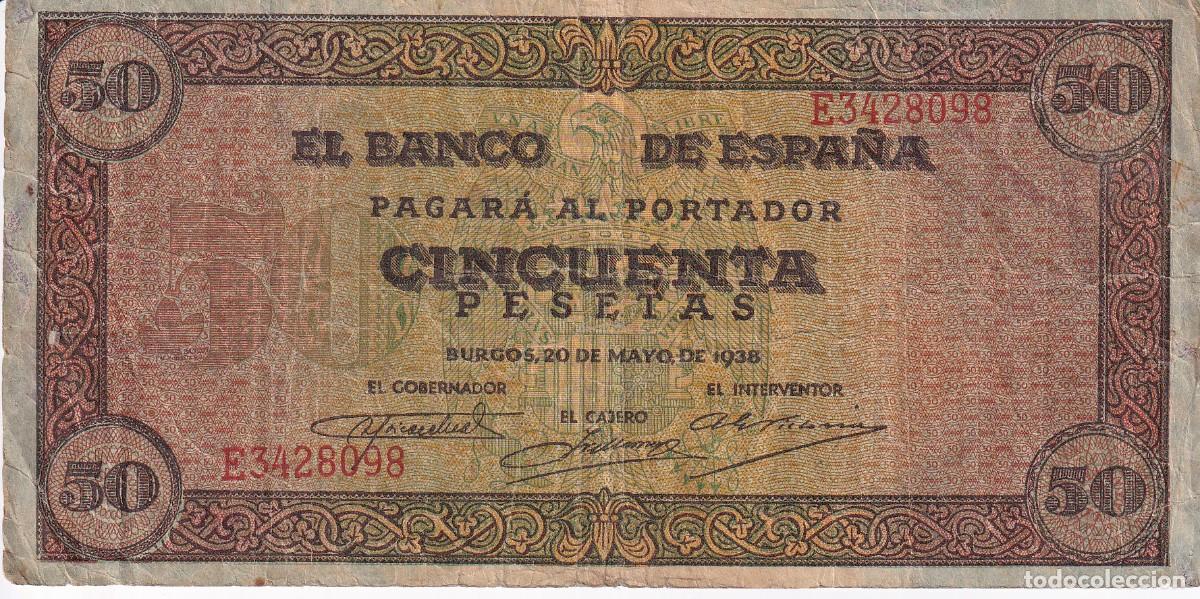 Billets espagnols: BILLETE DE BURGOS DE 50 PESETAS DEL A&Ntilde;O 1938 DE LA SERIE E