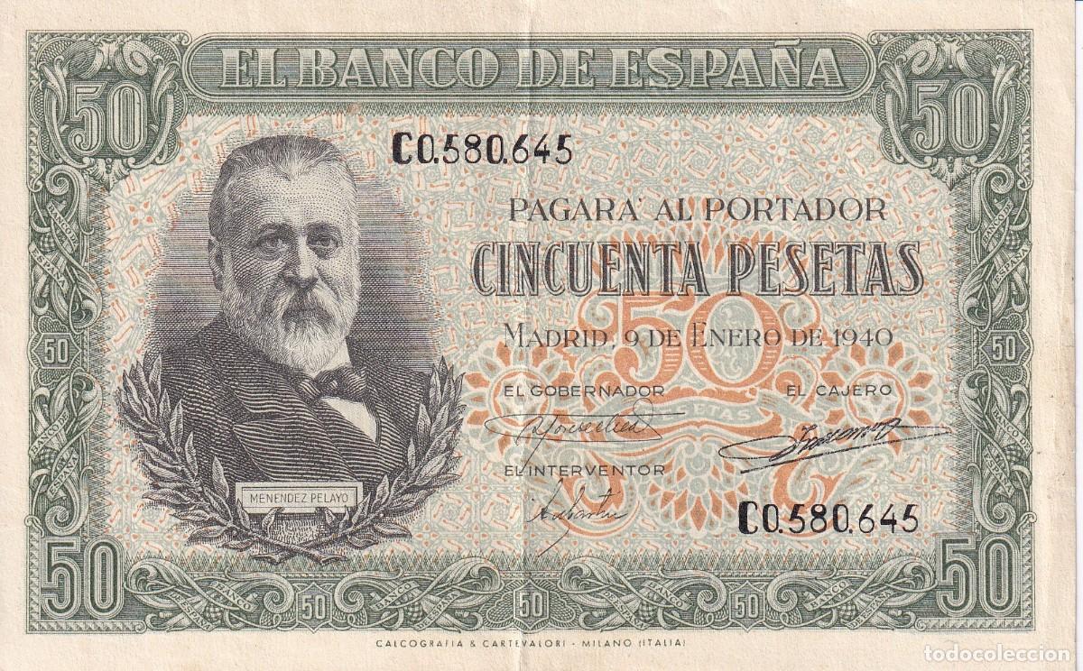 Billets espagnols: BILLETE DE 50 PESETAS DEL A&Ntilde;O 1940 DE MENENDEZ PELAYO DE LA SERIE C EN CALIDAD EBC