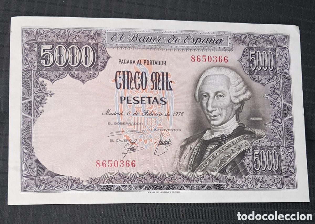 Billetes espa&ntilde;oles: Billete 5000 pesetas 1976 sin serie