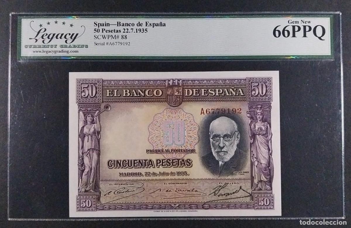 Notas espanholas: 50 PESETAS 1935 CAJAL SERIE A 66 PPQ SC