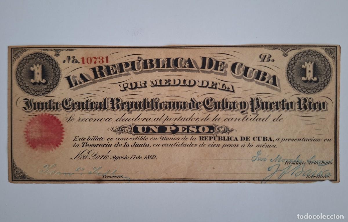 Spanische Banknoten: BILLETE 1 PESO DE CUBA Y PUERTO RICO 1869 EPOCA COLONIAL ESPA&Ntilde;OLA N&ordm; 10731 EBC