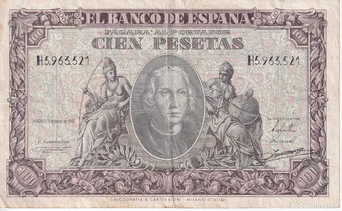 Notas espanholas: BILLETE DE 100 PESETAS DEL A&Ntilde;O 1940 DE CRISTOBAL COLON DE LA SERIE H