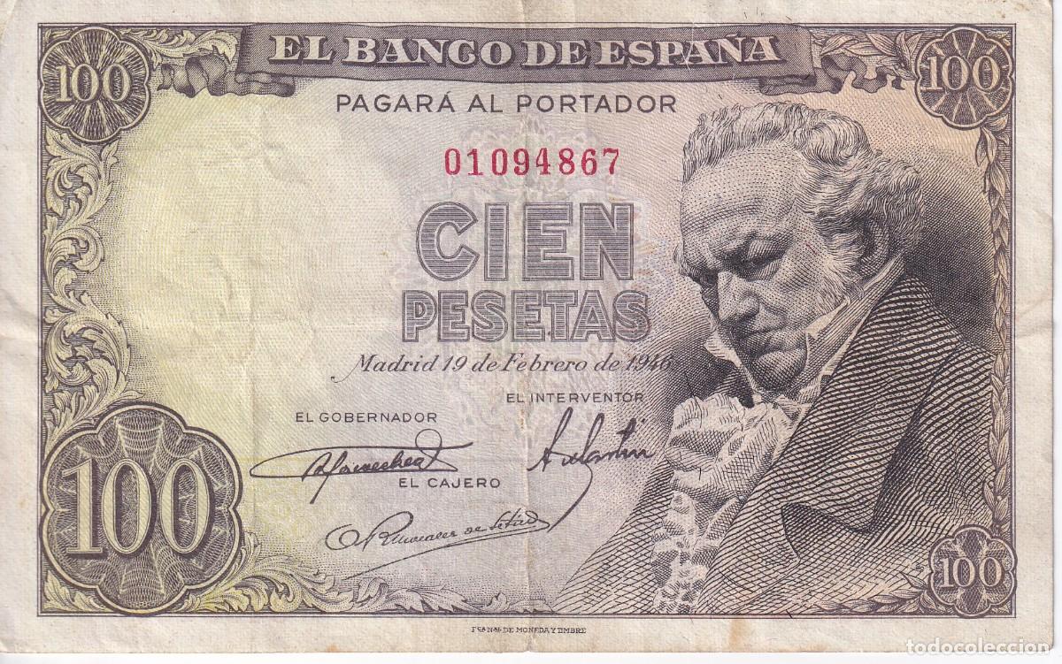 Billetes espa&ntilde;oles: BILLETE DE 100 PESETAS DEL A&Ntilde;O 1946 DE FRANCISCO DE GOYA SIN SERIE