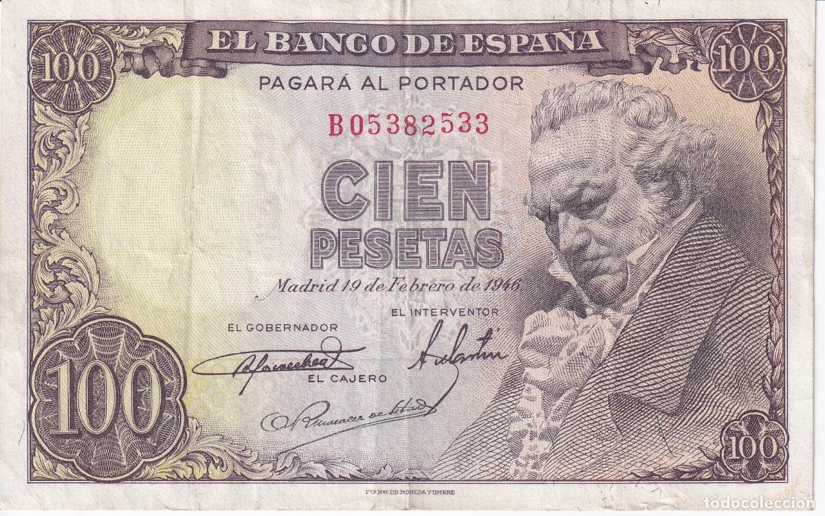 Notas espanholas: BILLETE DE 100 PESETAS DEL A&Ntilde;O 1946 DE FRANCISCO DE GOYA SERIE B EN BUENA CALIDAD