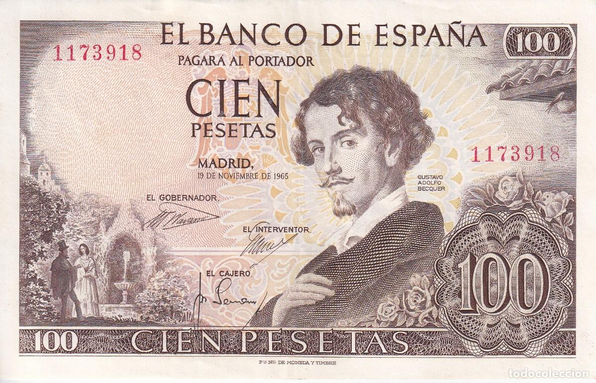 Billets espagnols: BILLETE DE 100 PESETAS DEL A&Ntilde;O 1965 DE ADOLFO BECQUER SIN SERIE CALIDAD EBC