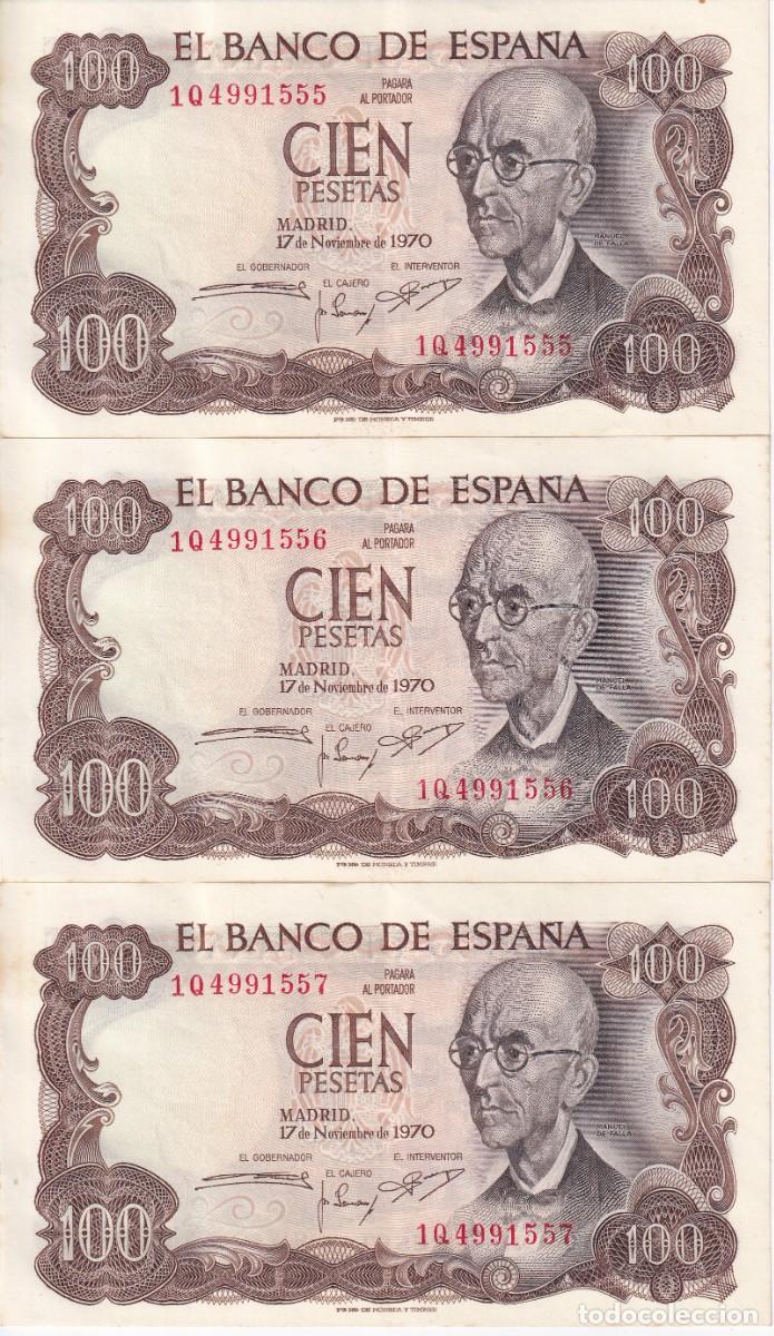 Billetes espa&ntilde;oles: TRIO CORRELATIVO 100 PESETAS A&Ntilde;O 1970 DE FALLA SERIE 1Q EN CALIDAD EBC
