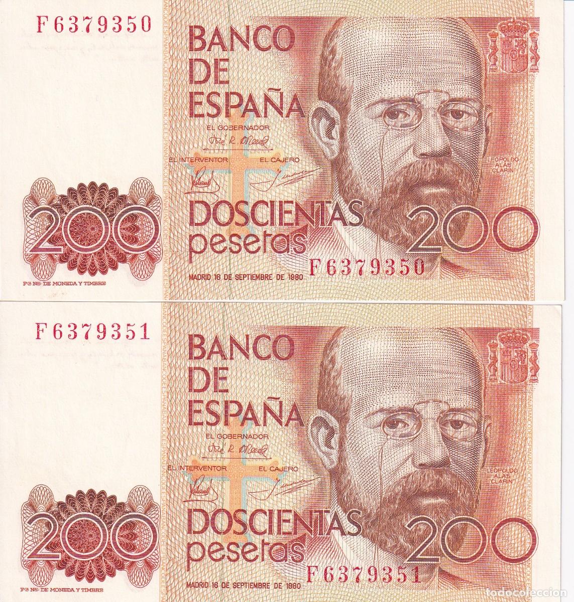 Billets espagnols: PAREJA CORRELATIVA DE 200 PESETAS DEL A&Ntilde;O 1980 SERIE F SIN CIRCULAR (SC) (ALAS CLARIN)