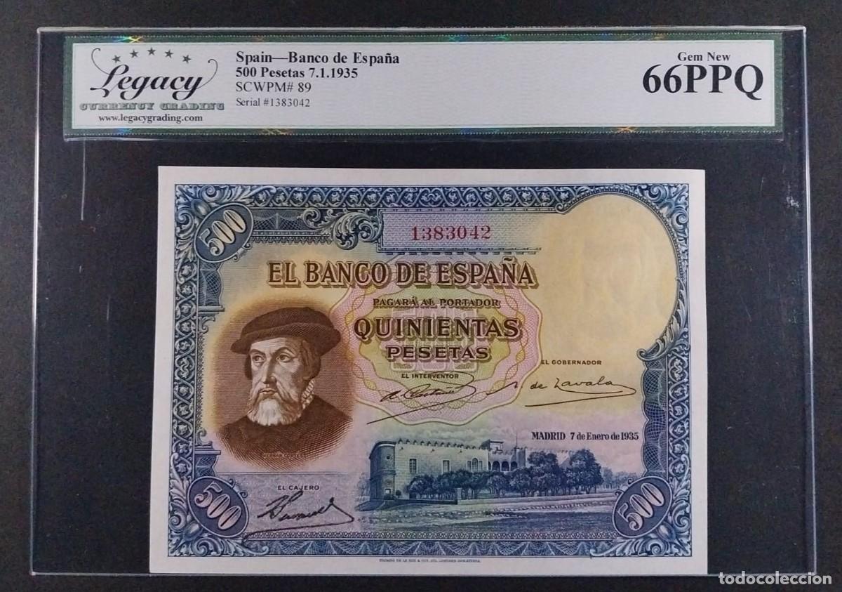 Notas espanholas: 500 PESETAS 1935 HERN&Aacute;N CORT&Eacute;S 66 PPQ SC