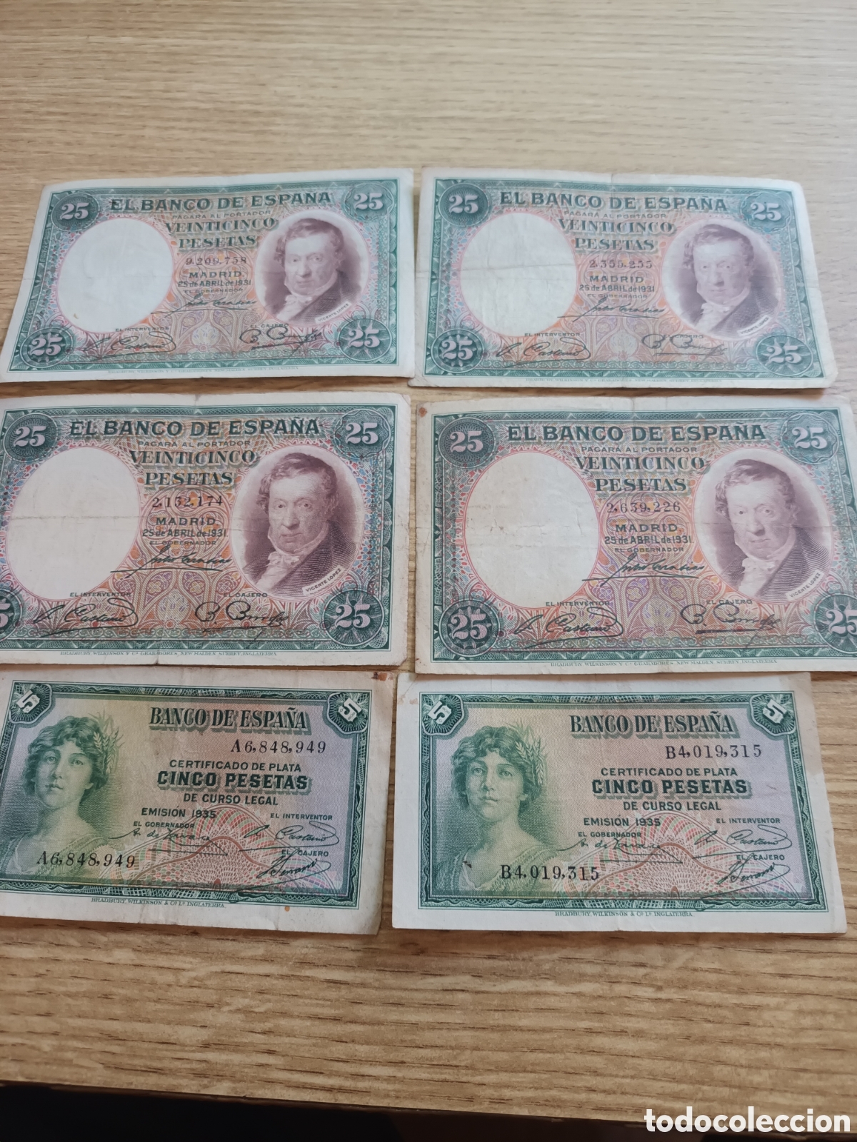 Billetes espa&ntilde;oles: LOTE DE 6 BILLETES ESPA&Ntilde;OLES DEL 1931 AL 35