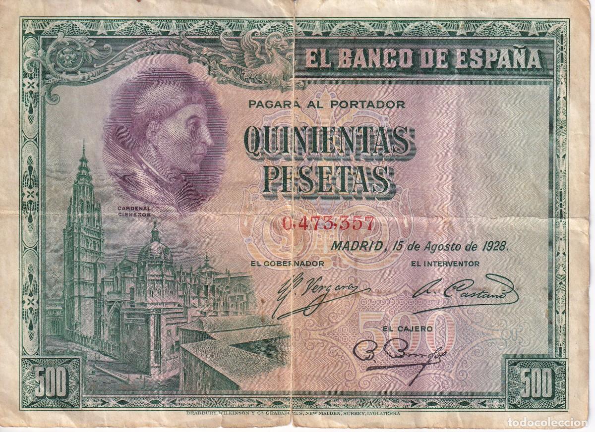 Billets espagnols: BILLETE DE ESPA&Ntilde;A DE 500 PTAS DEL A&Ntilde;O 1928 SIN SERIE DEL CARDENAL CISNEROS