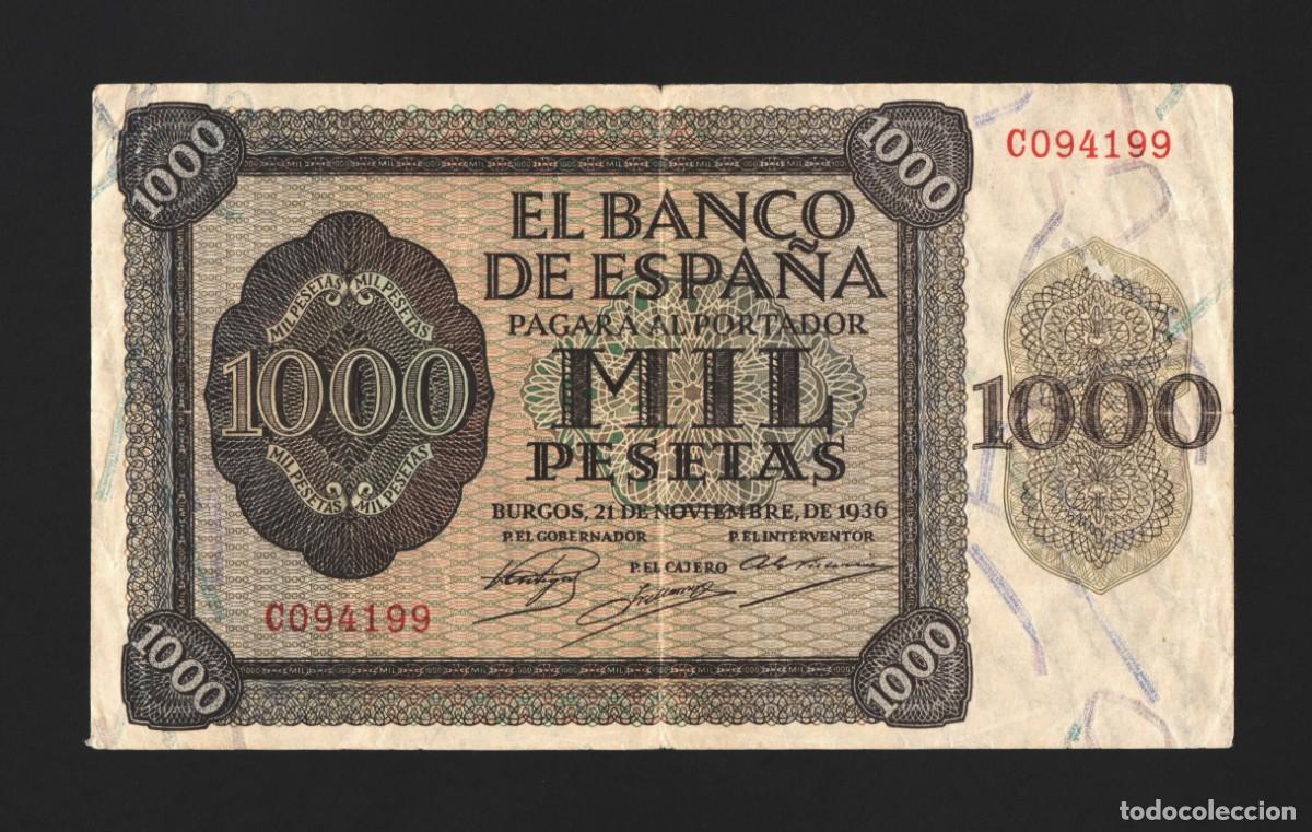 Billetes espa&ntilde;oles: &Uacute;LTIMA SERIE C ** MUY BUEN EJEMPLAR | SOLO ACEPTO PAYPAL| BILLETE 1000 PESETAS 1936 LEER DESCRIPCION