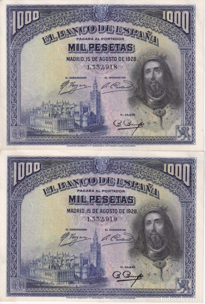 Billetes espa&ntilde;oles: PAREJA CORRELATIVA DE 1000 PESETAS DEL A&Ntilde;O 1928 EN CALIDAD EBC (SAN FERNANDO)