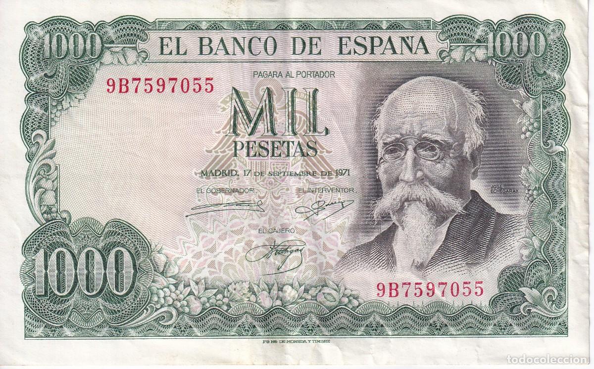 Billetes espa&ntilde;oles: BILLETE DE 1000 PESETAS DEL A&Ntilde;O 1971 DE JOSE ECHEGARAY SERIE 9B (SERIE DE SUSTITUCION)