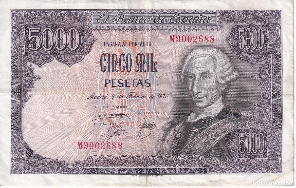 Billetes espa&ntilde;oles: BILLETE DE ESPA&Ntilde;A DE 5000 PESETAS DEL A&Ntilde;O 1976 CARLOS III SERIE M