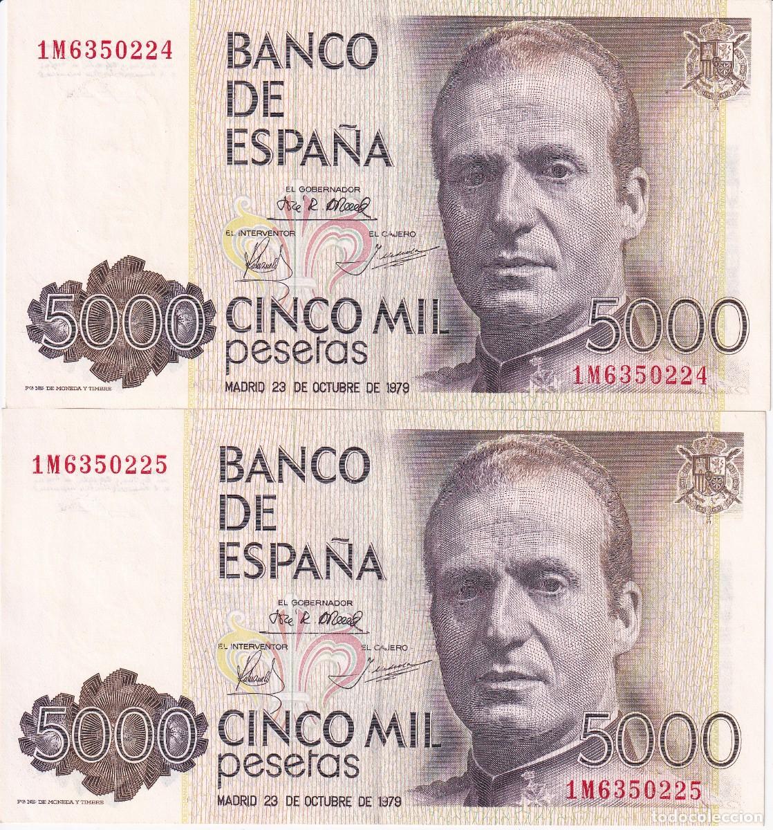 Billetes espa&ntilde;oles: PAREJA CORRELATIVA DE ESPA&Ntilde;A DE 5000 PESETAS DEL A&Ntilde;O 1979 SERIE 1M EN CALIDAD EBC (JUAN CARLOS)