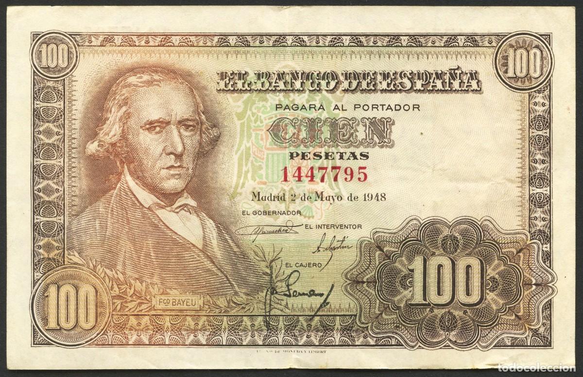 Billetes espa&ntilde;oles: ESPA&Ntilde;A, BILLETE, FRANCISCO BAYEU, VALOR: 100 PESETAS, 1948, SIN SERIE