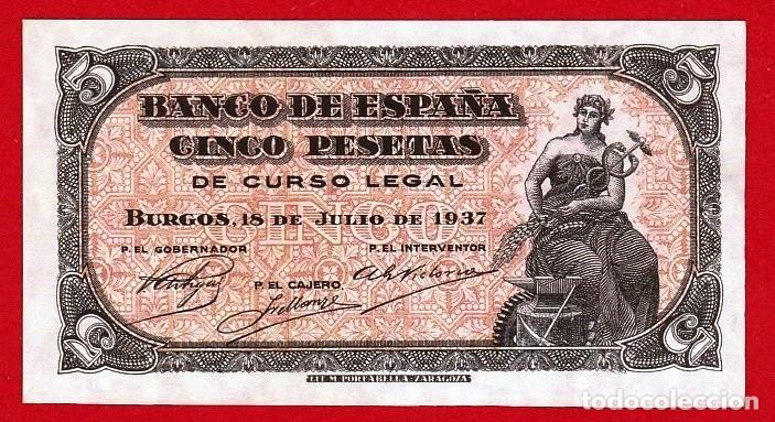Billetes espa&ntilde;oles: 5 Pesetas, 1937 ''Portabella'' Serie C, SC