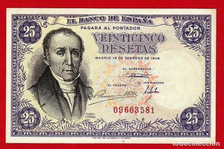 Billetes espa&ntilde;oles: 25 Pesetas, 1946 ''Flores Estrada'' Sin Serie , SC