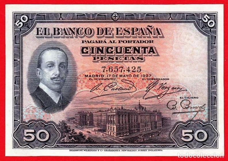 Billetes espa&ntilde;oles: 50 Pesetas, 1927 ''Alfonso XII'' MBC+