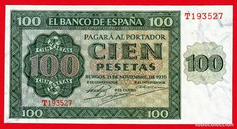 Billetes espa&ntilde;oles: 100 Pesetas, 1936 ''Burgos'' Serie T, EBC+
