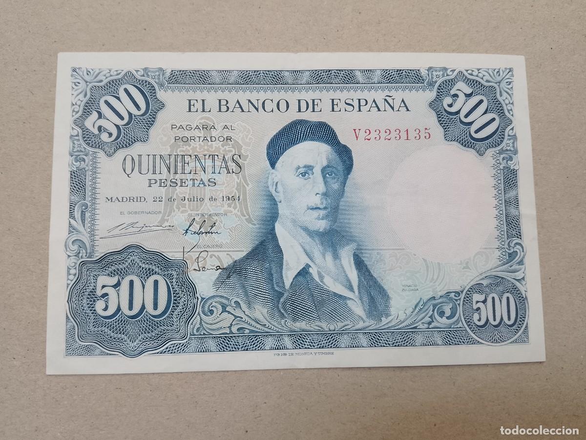 Billetes espa&ntilde;oles: 500 pesetas 1954, serie V &uacute;ltima emitida