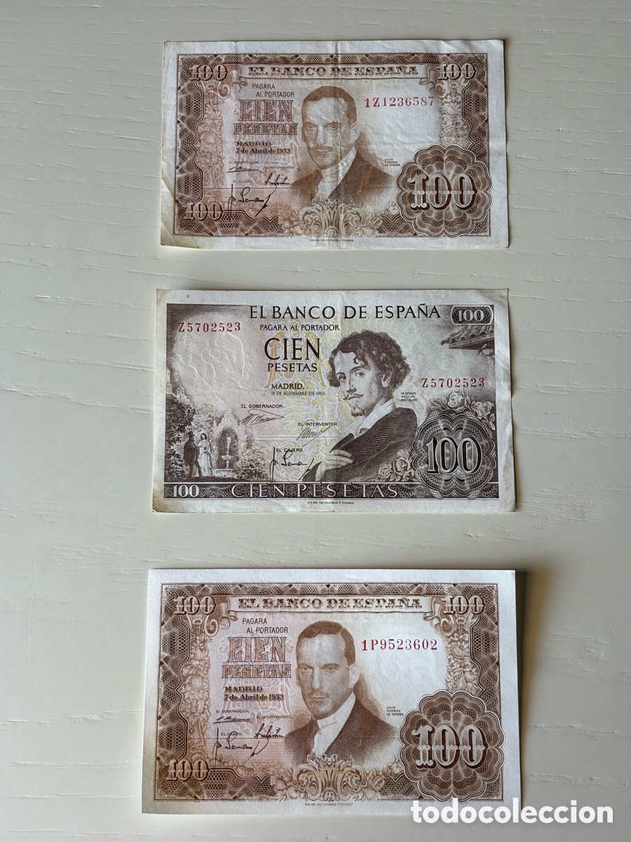 Billetes espa&ntilde;oles: Tr&iacute;o Billetes 100 Pesetas 1953 y 1965