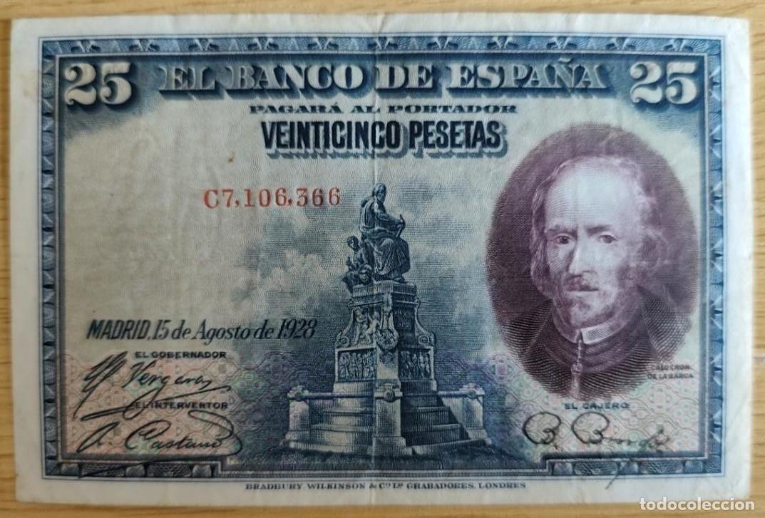 Billetes espa&ntilde;oles: BILLETE - VEINTICINCO PESETAS - 25 PTAS - 1928 - BANCO DE ESPA&Ntilde;A - CALDERON DE LA BARCA
