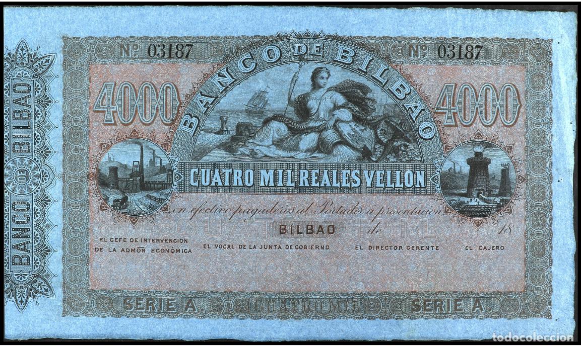 Spanische Banknoten: 4000 REALES VELLON 18.. (1857) BILBAO SERIE A SIN FIRMAS S/C-
