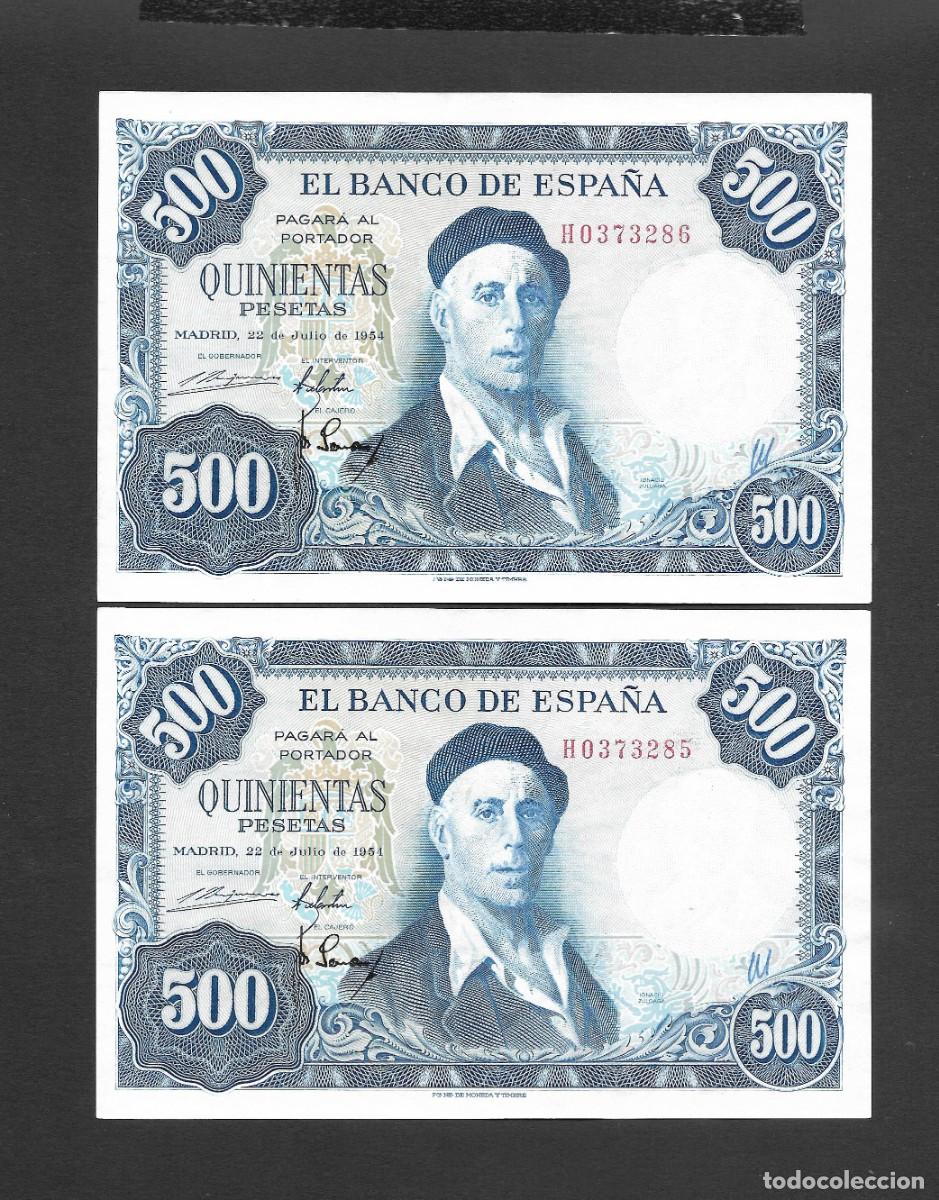 Notas espanholas: PAREJA CORRELATIVA 500 PESETAS 1954 SERIE H S/C-