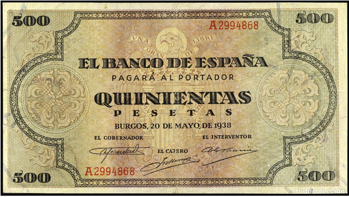Billetes espa&ntilde;oles: 500 PESETAS 1938 SERIE A MBC