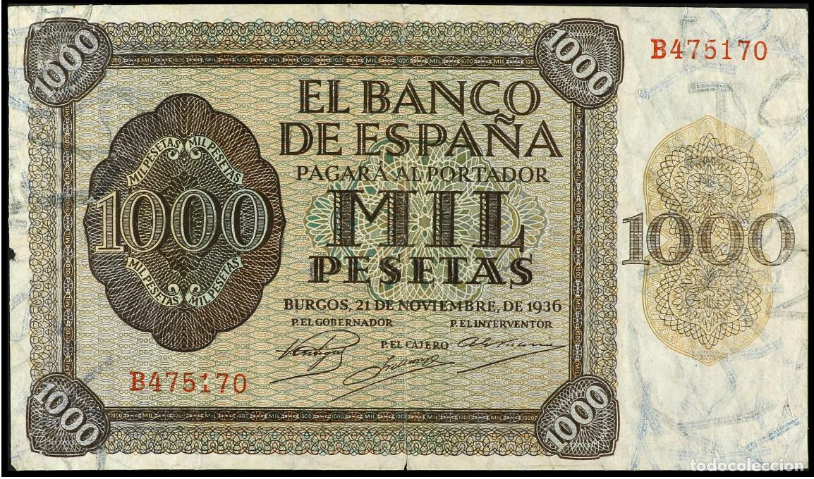 Billetes espa&ntilde;oles: 1000 PESETAS 1936 SERIE B MBC