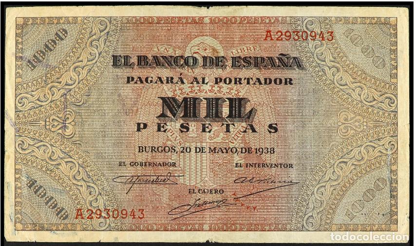 Billetes espa&ntilde;oles: 1000 PESETAS 1938 SERIE A MBC-