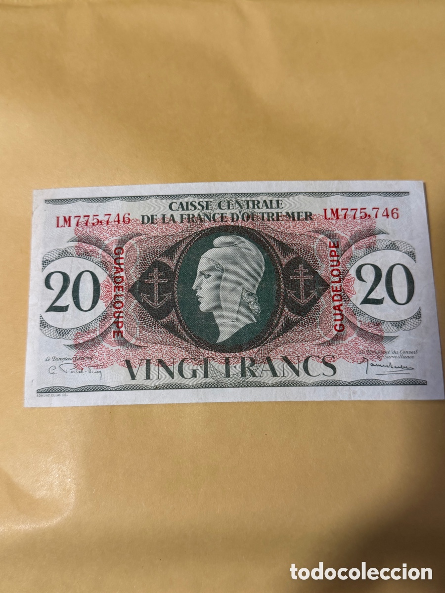 Billetes espa&ntilde;oles: 20 Francs france Guadeloupe 1944