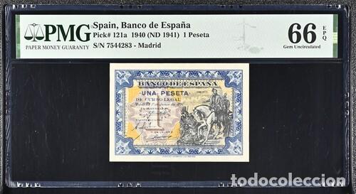 Billetes espa&ntilde;oles: ESPA&Ntilde;A * BILLETE 1 PESETA 1940 * PMG-66 EPQ (IC-1666)