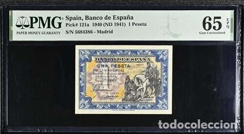 Billetes espa&ntilde;oles: ESPA&Ntilde;A * BILLETE 1 PESETA 1940 * PMG-65 EPQ (IC-1667)