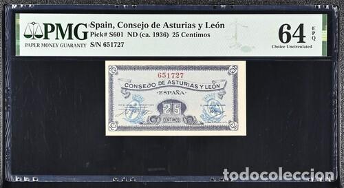 Billetes espa&ntilde;oles: ESPA&Ntilde;A * BILLETE 25 CENTIMOS 1936 ASTURIAS Y LEON * PMG-64 EPQ (IC-1670)