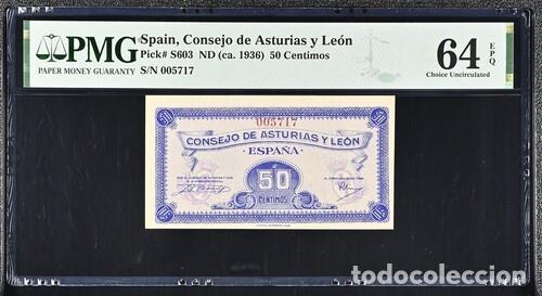 Billetes espa&ntilde;oles: ESPA&Ntilde;A * BILLETE 50 CENTIMOS 1936 ASTURIAS Y LEON * PMG-64 EPQ (IC-1671)