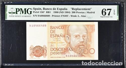 Billetes espa&ntilde;oles: ESPA&Ntilde;A * BILLETE 200 PESETAS 1980 SERIE 9A * PMG-67 EPQ (IC-1684)