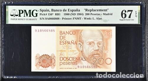 Billetes espa&ntilde;oles: ESPA&Ntilde;A * BILLETE 200 PESETAS 1980 SERIE 9A * PMG-67 EPQ (IC-1686)