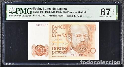Billetes espa&ntilde;oles: ESPA&Ntilde;A * BILLETE 200 PESETAS 1980 SIN SERIE * PMG-67 EPQ (IC-1687)