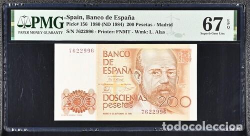 Billetes espa&ntilde;oles: ESPA&Ntilde;A * BILLETE 200 PESETAS 1980 SIN SERIE * PMG-67 EPQ (IC-1685)