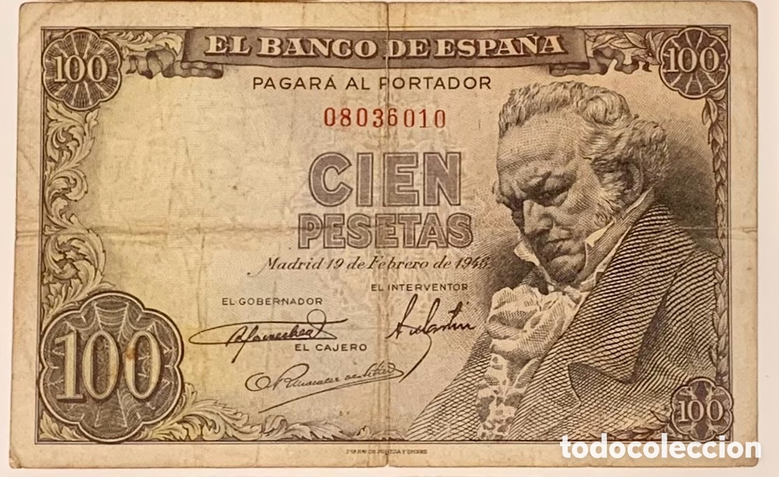 Billetes espa&ntilde;oles: Billete de 100 pesetas de 1946. Sin serie. BC+