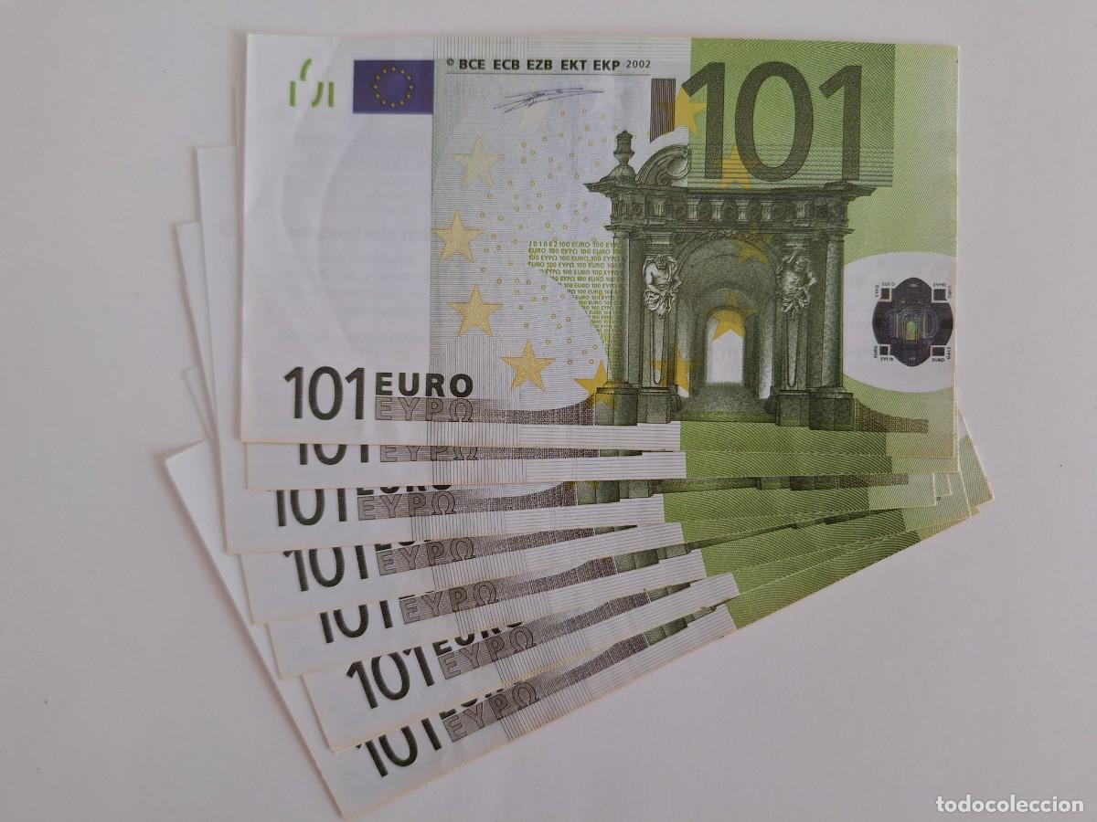 Notas espanholas: LOTE 8 BILLETES 101 EURO REPROBUCCION PROPAGANDA PUBLICIDAD TELEMATEL 101 EURO RV