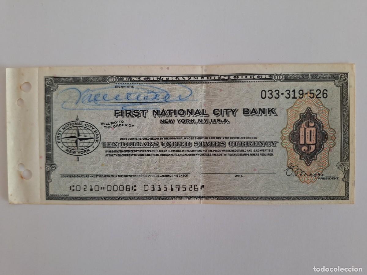 Billetes espa&ntilde;oles: CHEQUE 10 DOLARES FIRST NATIONAL CITY BANK NEW YORK USA TEN DOLLARS RV