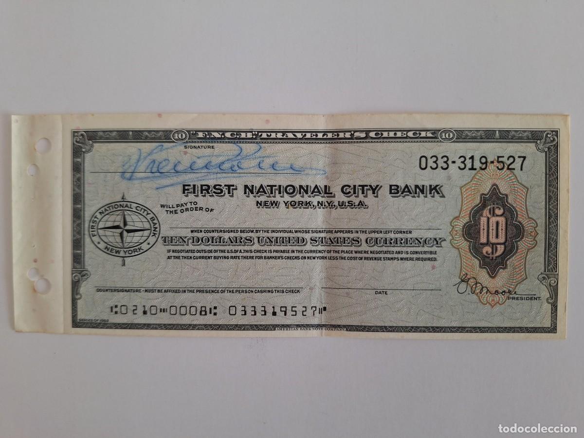 Billetes espa&ntilde;oles: CHEQUE 10 DOLARES FIRST NATIONAL CITY BANK NEW YORK USA TEN DOLLARS RV