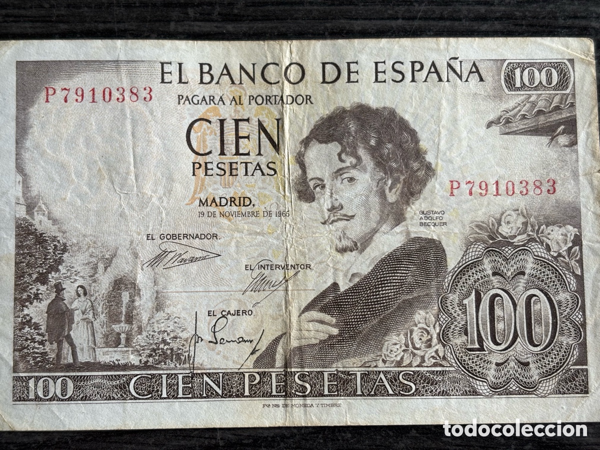Billetes espa&ntilde;oles: 100 Pesetas 1965 - Gustavo Adolfo Becquer