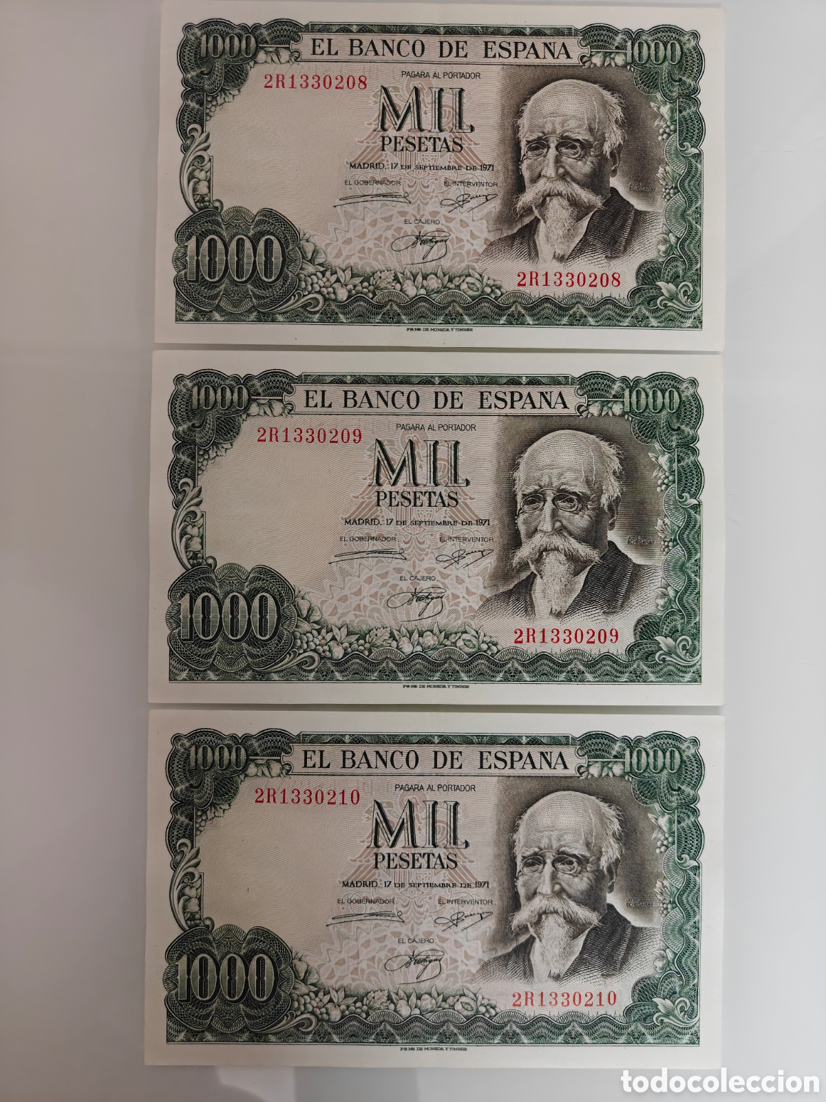 Billetes espa&ntilde;oles: 3x BILLETES 1000 PESETAS 1971 TRIO CORRELATIVO SIN CIRCULAR SERIE 2R ECHEGARAY
