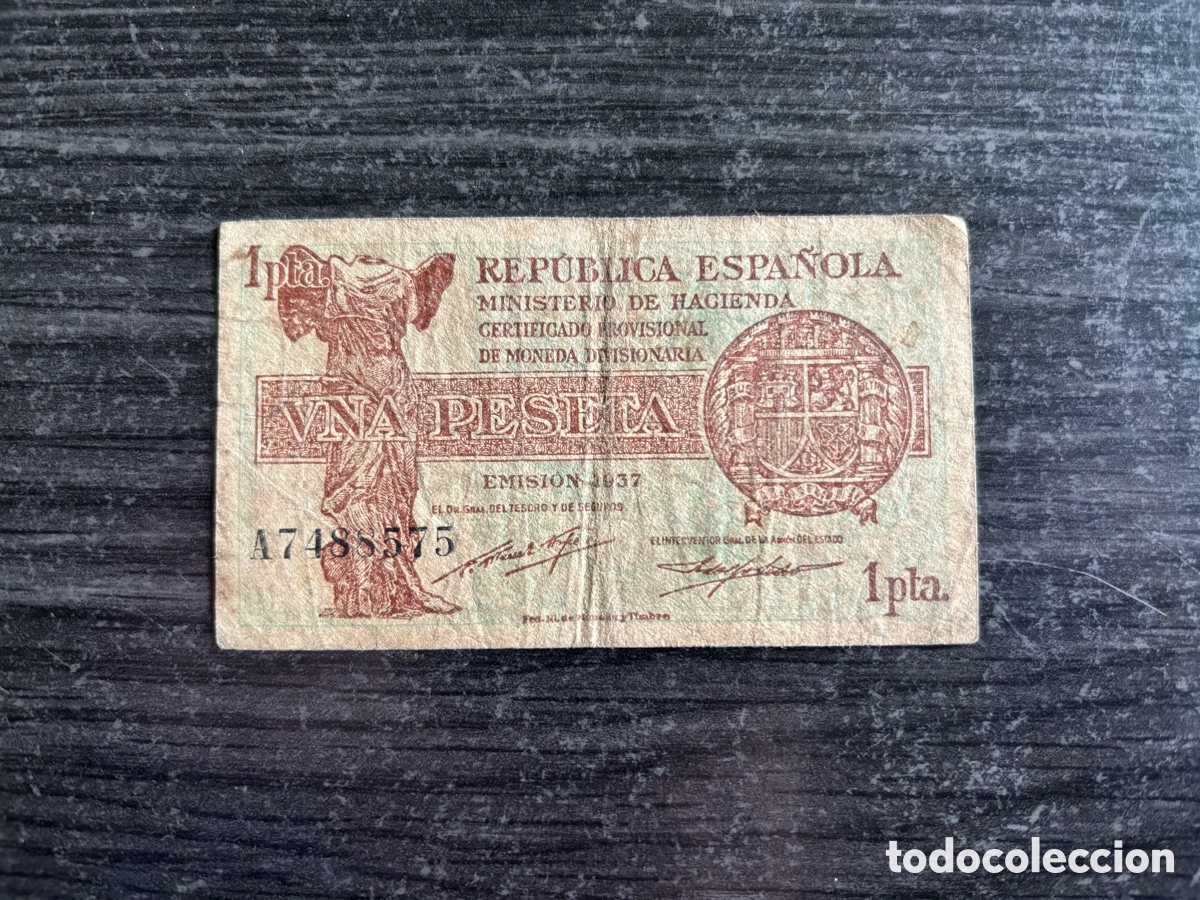 Billetes espa&ntilde;oles: 1 Peseta 1937 Rep&uacute;blica Espa&ntilde;ola