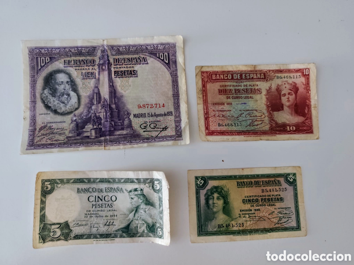 Billetes espa&ntilde;oles: 4 Billetes antiguos Espa&ntilde;a