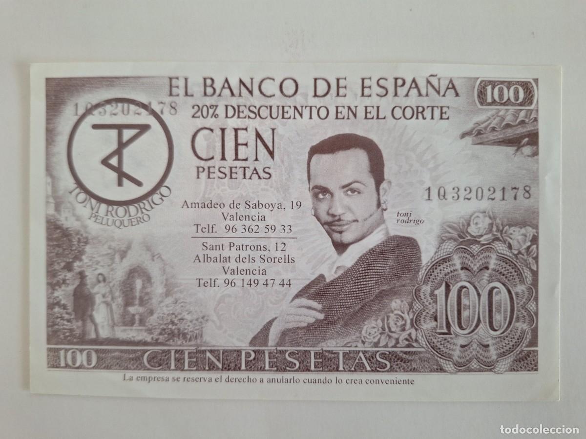 Billetes espa&ntilde;oles: BILLETE 100 PESETAS REPROBUCCION PROPAGANDA PUBLICIDAD TONI RODRIGO PELUQUERO VALENCIA RV